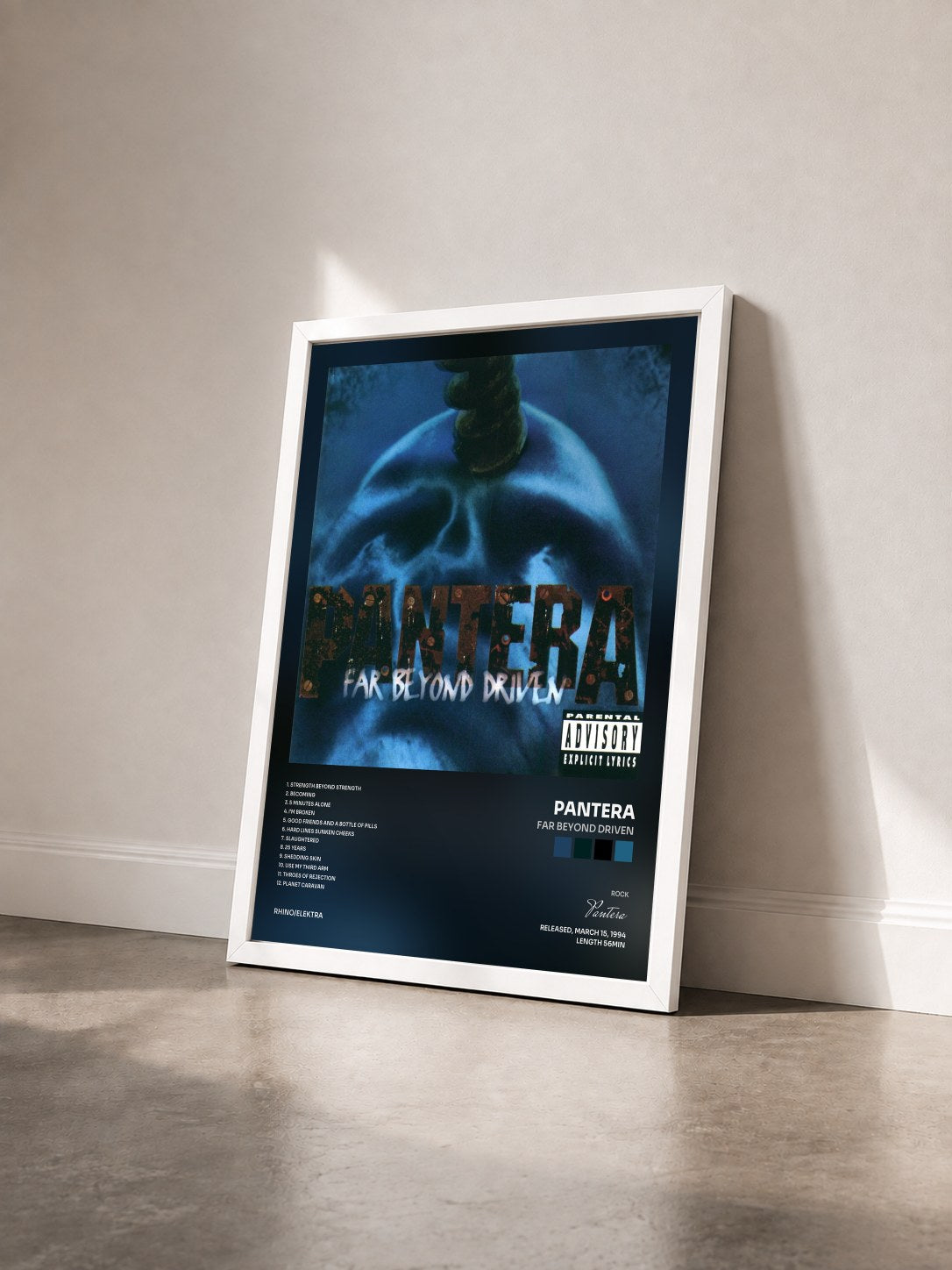 #blanc Tableau de l'album Far Beyond Driven de Pantera vu de trois quarts, cadre blanc