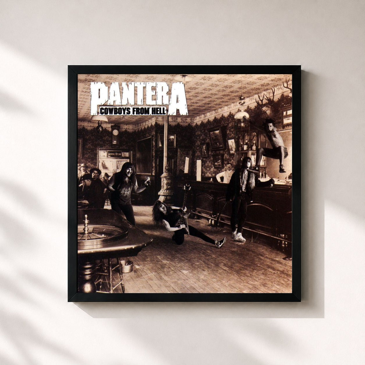 #noir Tableau carré de l'album Cowboys from Hell de Pantera, cadre noir 32x32 cm