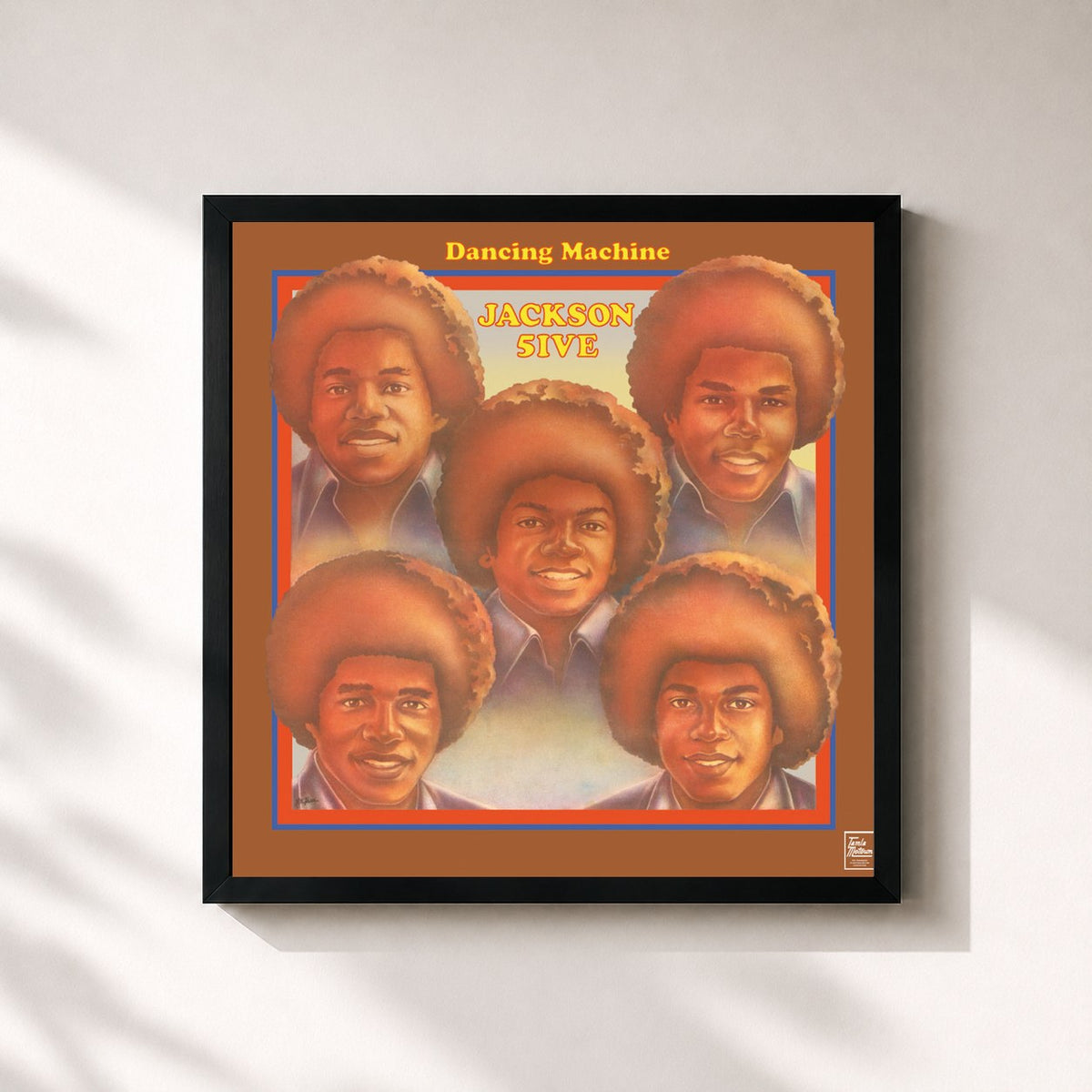 #noir Tableau carré de l'album Dancing Machine de Jackson 5, cadre noir 32x32 cm