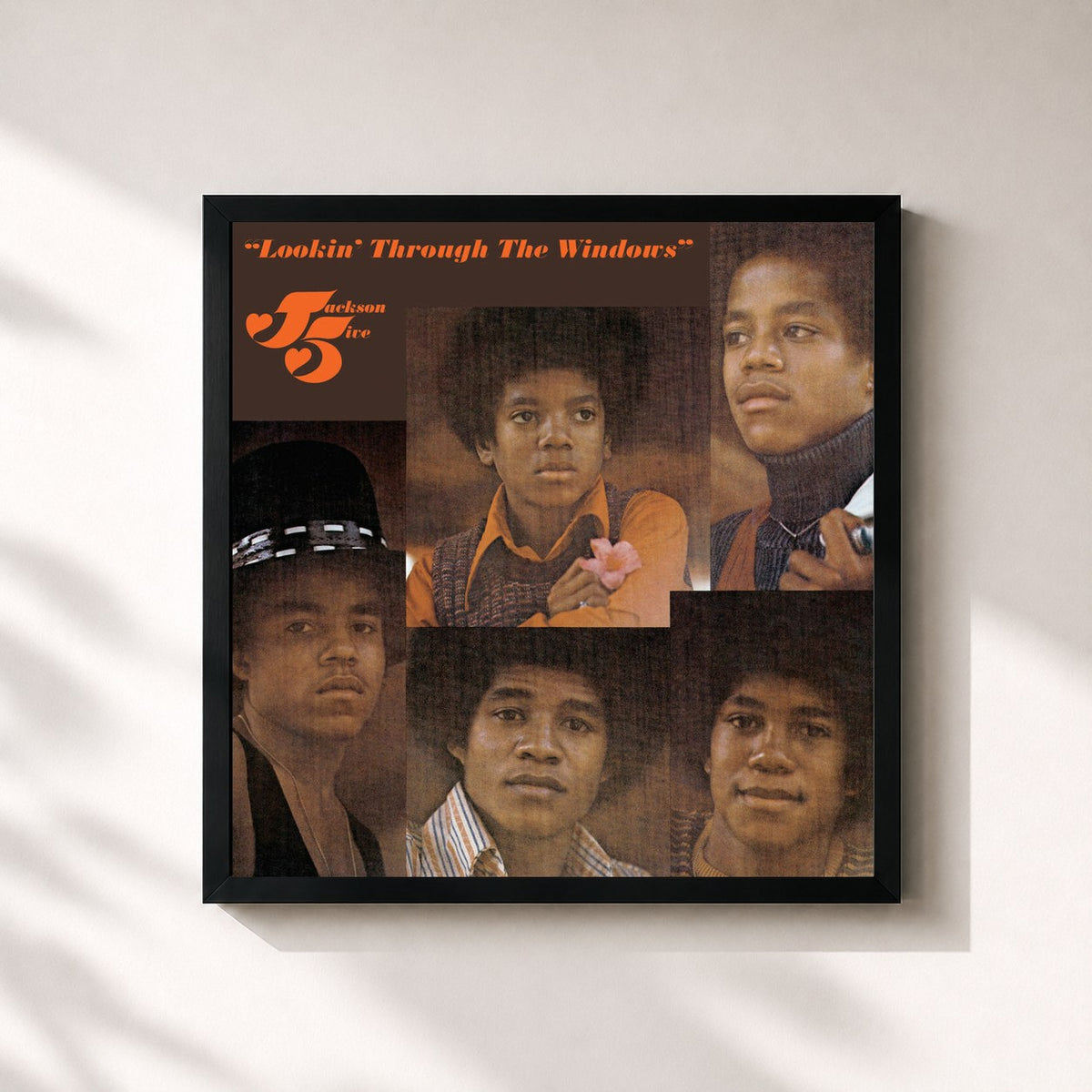 #noir Tableau carré de l'album Lookin' Through The Windows de Jackson 5, cadre noir 32x32 cm