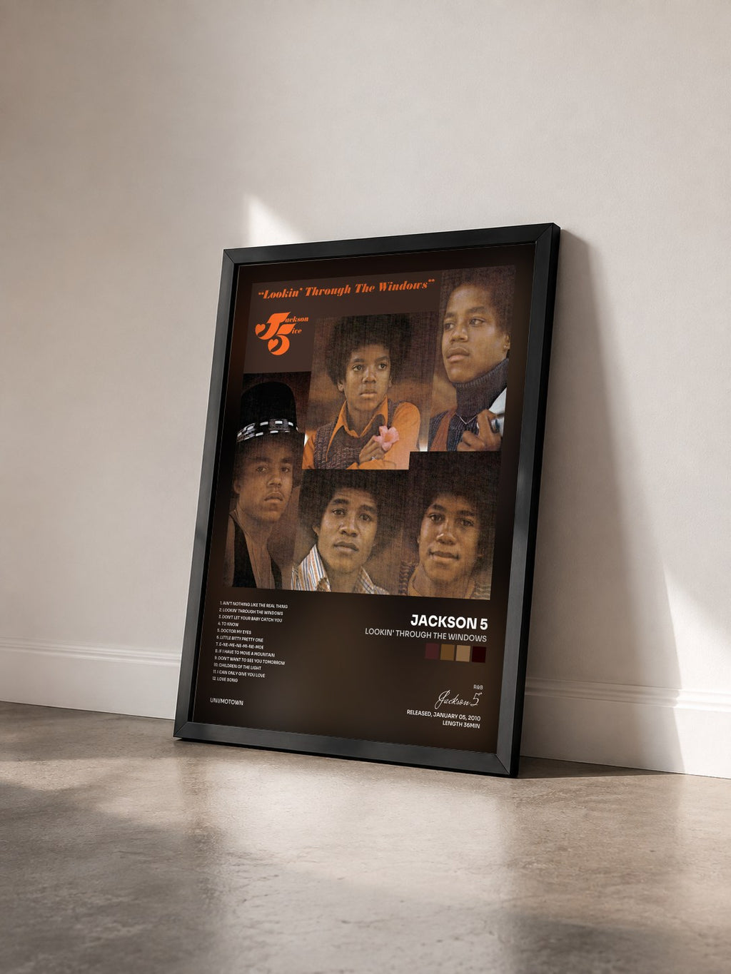 #noir Tableau de l'album Lookin' Through The Windows de Jackson 5 vu de trois quarts, cadre noir