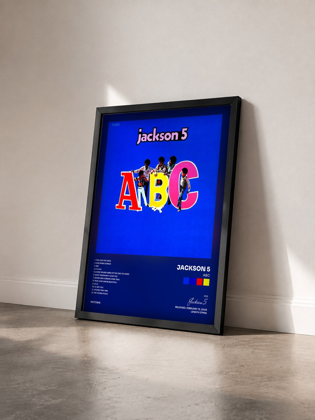 #noir Tableau de l'album ABC de Jackson 5 vu de trois quarts, cadre noir