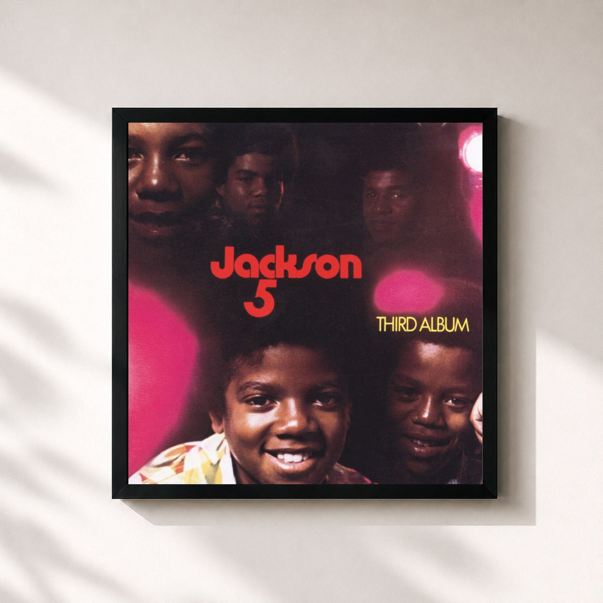 #noir Tableau carré de l'album Third Album de Jackson 5, cadre noir 32x32 cm