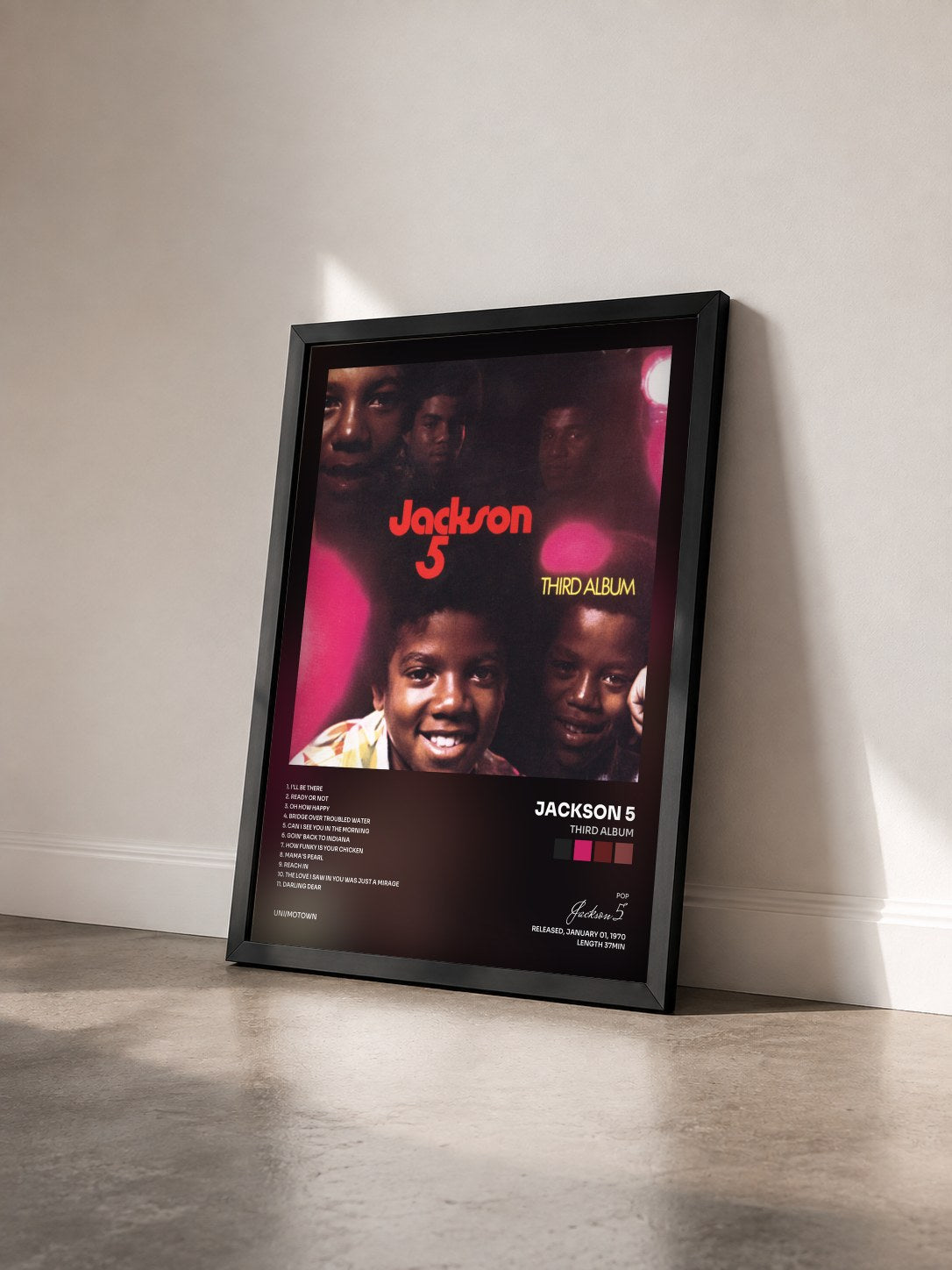 #noir Tableau de l'album Third Album de Jackson 5 vu de trois quarts, cadre noir