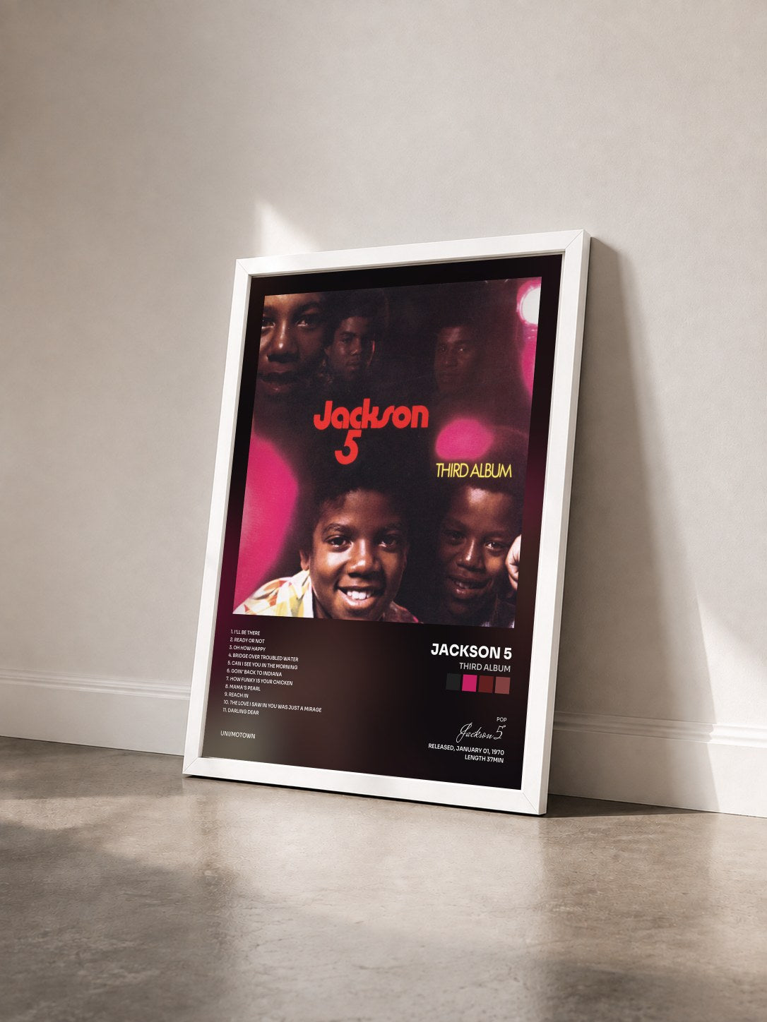 #blanc Tableau de l'album Third Album de Jackson 5 vu de trois quarts, cadre blanc