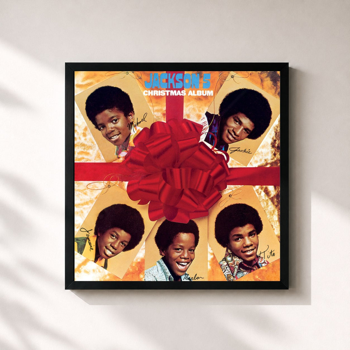 #noir Tableau carré de l'album Christmas Album de Jackson 5, cadre noir 32x32 cm