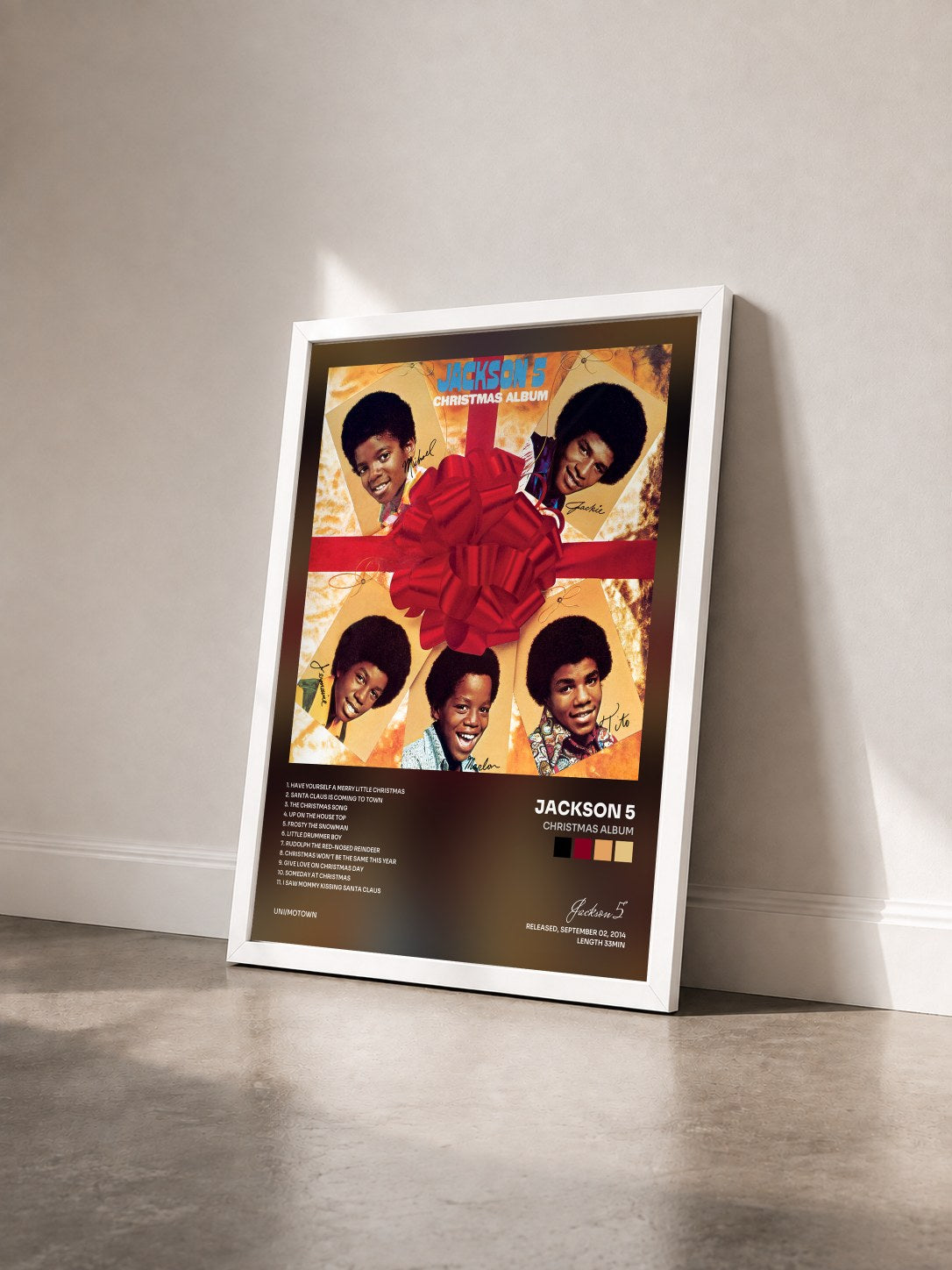 #blanc Tableau de l'album Christmas Album de Jackson 5 vu de trois quarts, cadre blanc