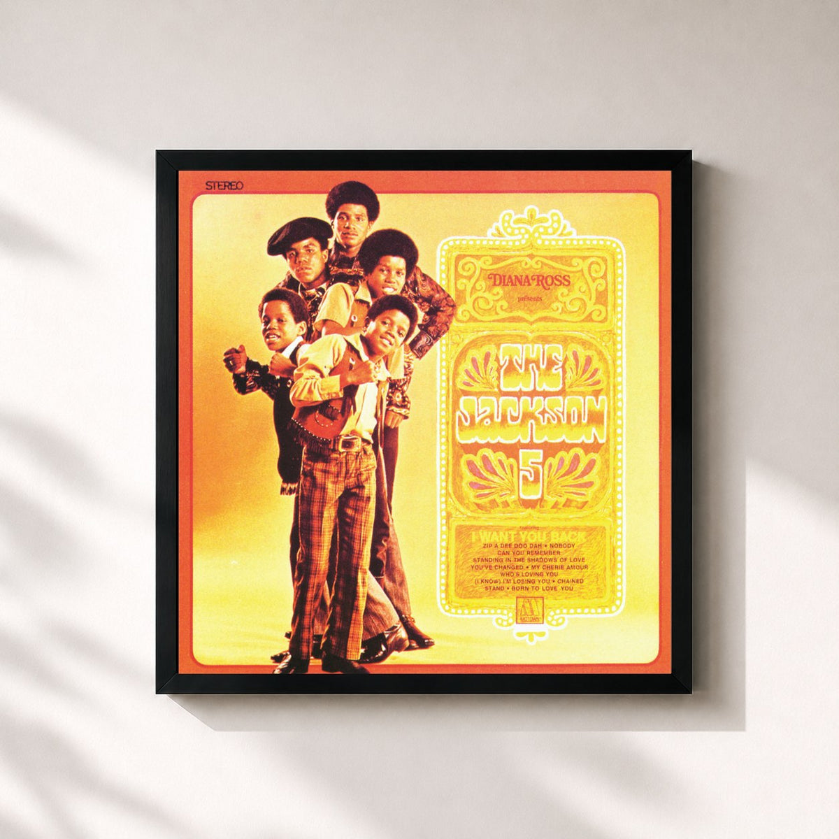 #noir Tableau carré de l'album Diana Ross Presents The Jackson 5 de Jackson 5, cadre noir 32x32 cm