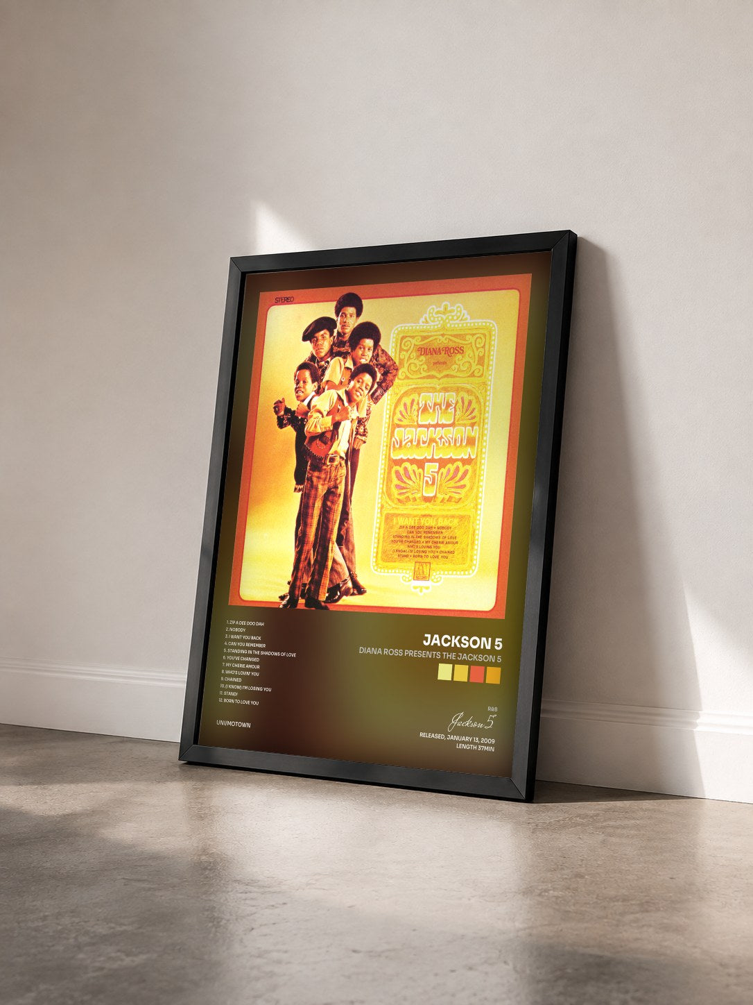 #noir Tableau de l'album Diana Ross Presents The Jackson 5 de Jackson 5 vu de trois quarts, cadre noir