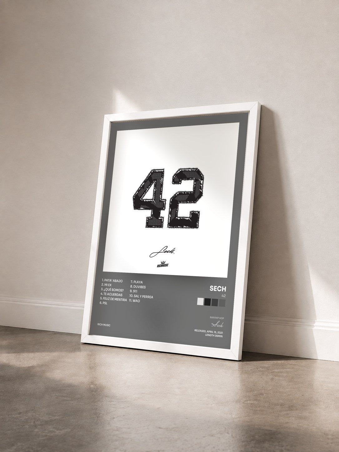 #blanc 42 by Sech as a framed art print seen at an angle, white frame
