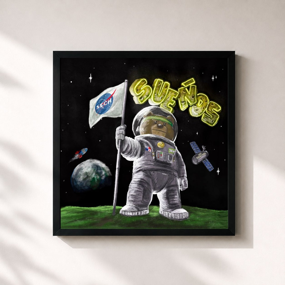 #noir Tableau carré de l'album Sueños de Sech, cadre noir 32x32 cm