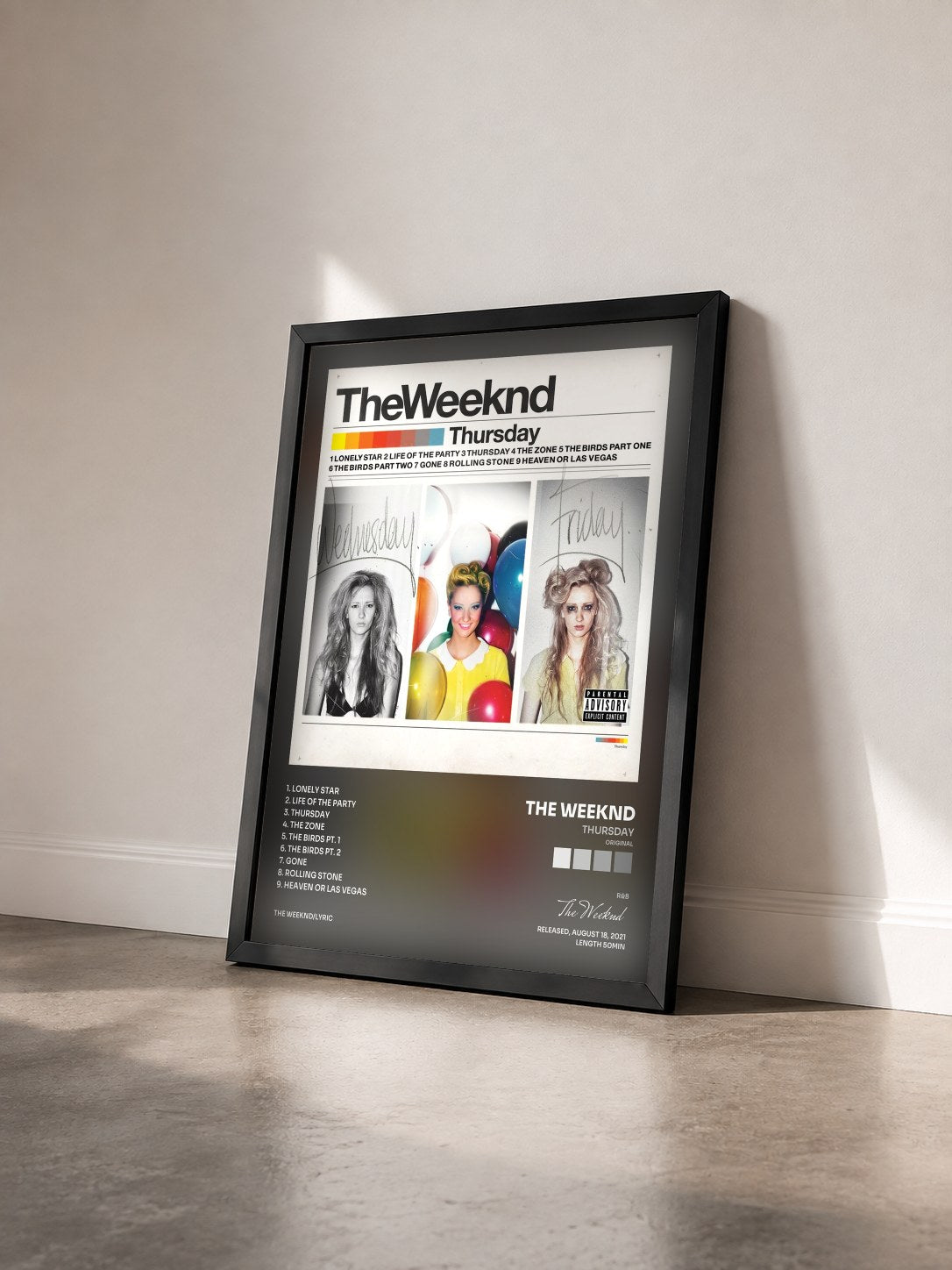 #noir Tableau de l'album Thursday (Original) de The Weeknd vu de trois quarts, cadre noir