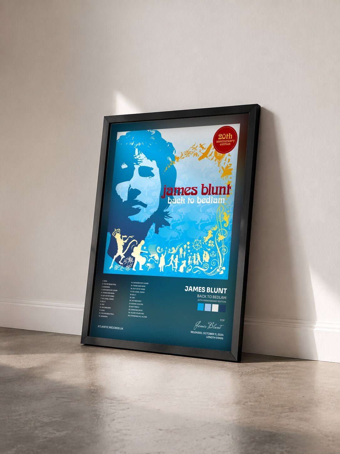 #noir Tableau de l'album Back To Bedlam (20th Anniversary Edition) de James Blunt vu de trois quarts, cadre noir