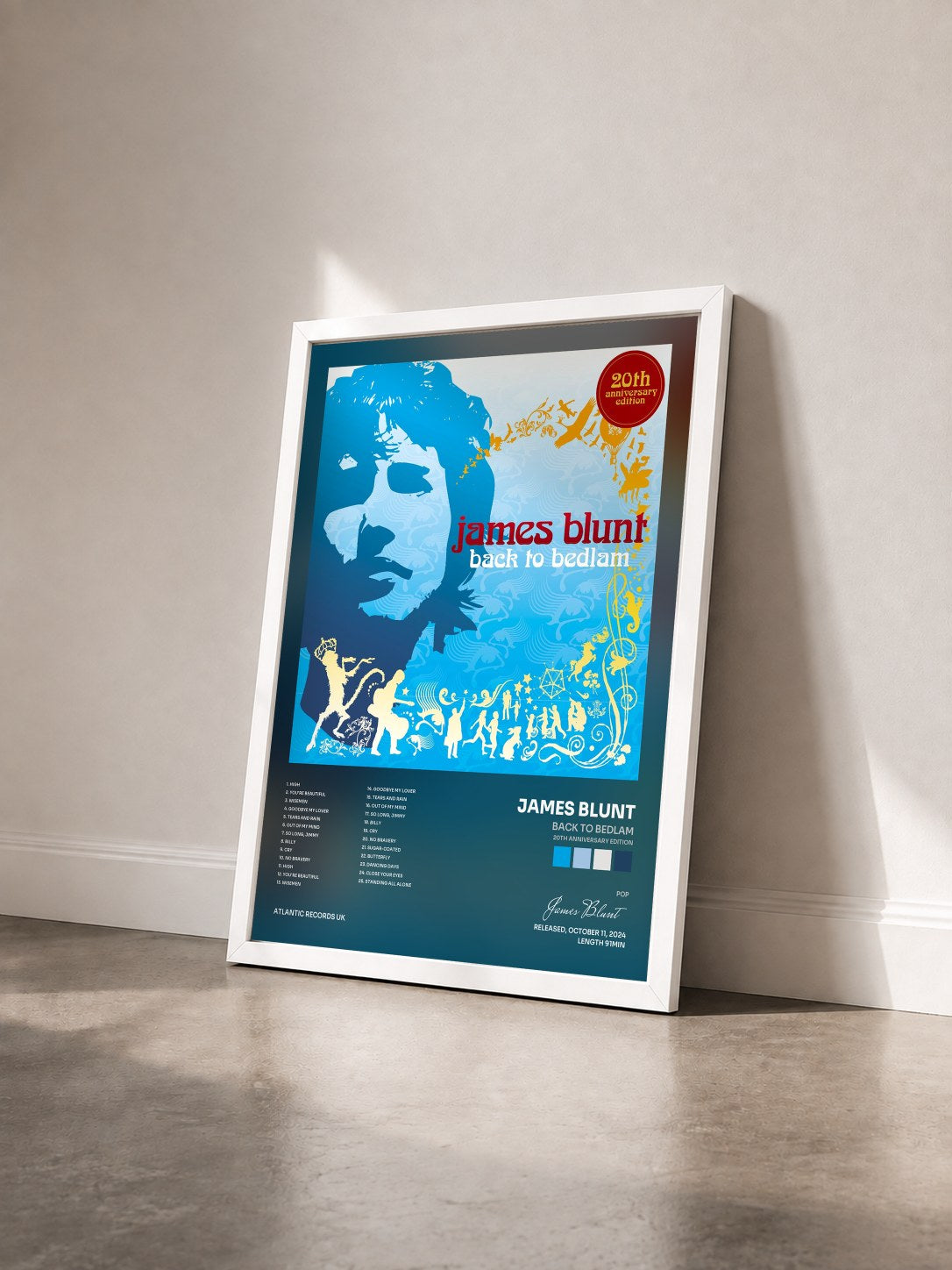 #blanc Tableau de l'album Back To Bedlam (20th Anniversary Edition) de James Blunt vu de trois quarts, cadre blanc