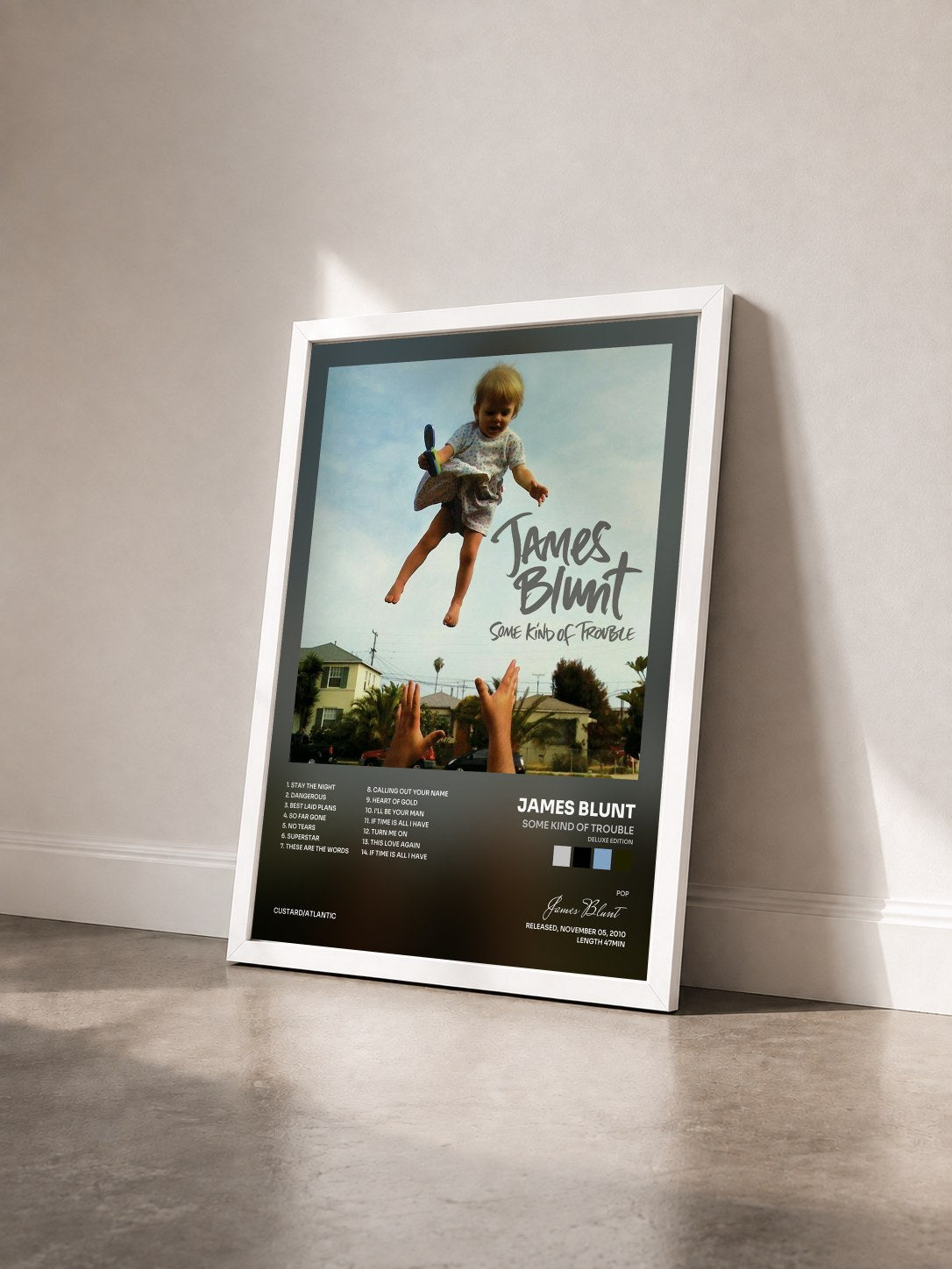 #blanc Tableau de l'album Some Kind of Trouble (Deluxe Edition) de James Blunt vu de trois quarts, cadre blanc