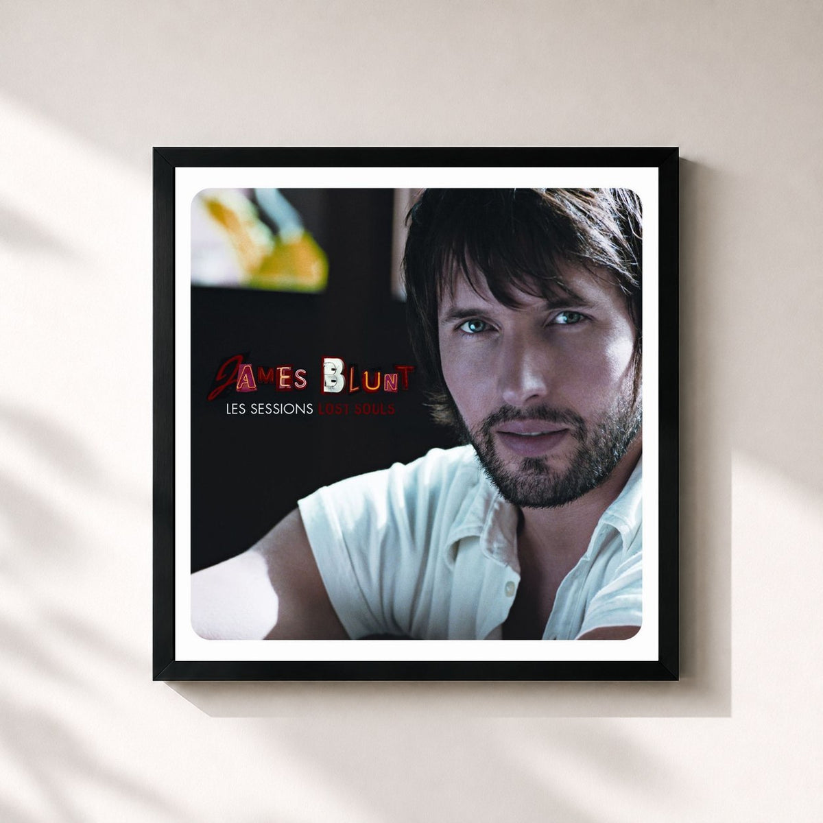 #noir Tableau carré de l'album Les Sessions Lost Souls (Deluxe) de James Blunt, cadre noir 32x32 cm
