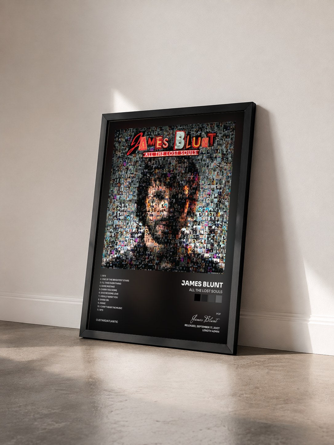 #noir Tableau de l'album All the Lost Souls de James Blunt vu de trois quarts, cadre noir