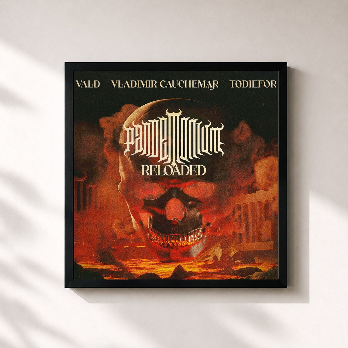 #noir Tableau carré de l'album PANDEMONIUM RELOADED de Vald, cadre noir 32x32 cm