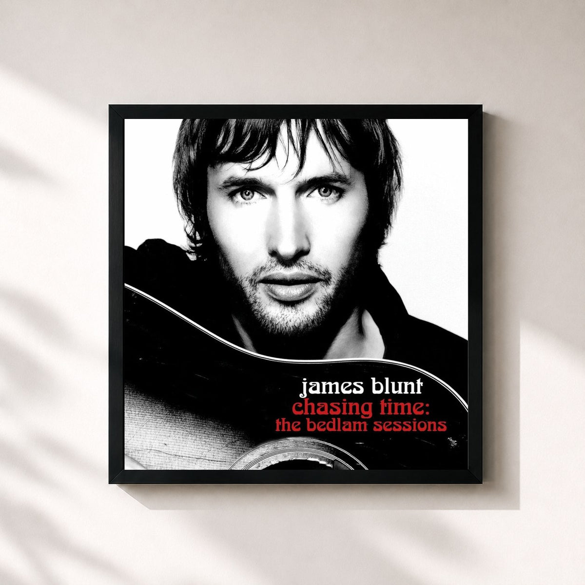 #noir Tableau carré de l'album Chasing Time: The Bedlam Sessions de James Blunt, cadre noir 32x32 cm