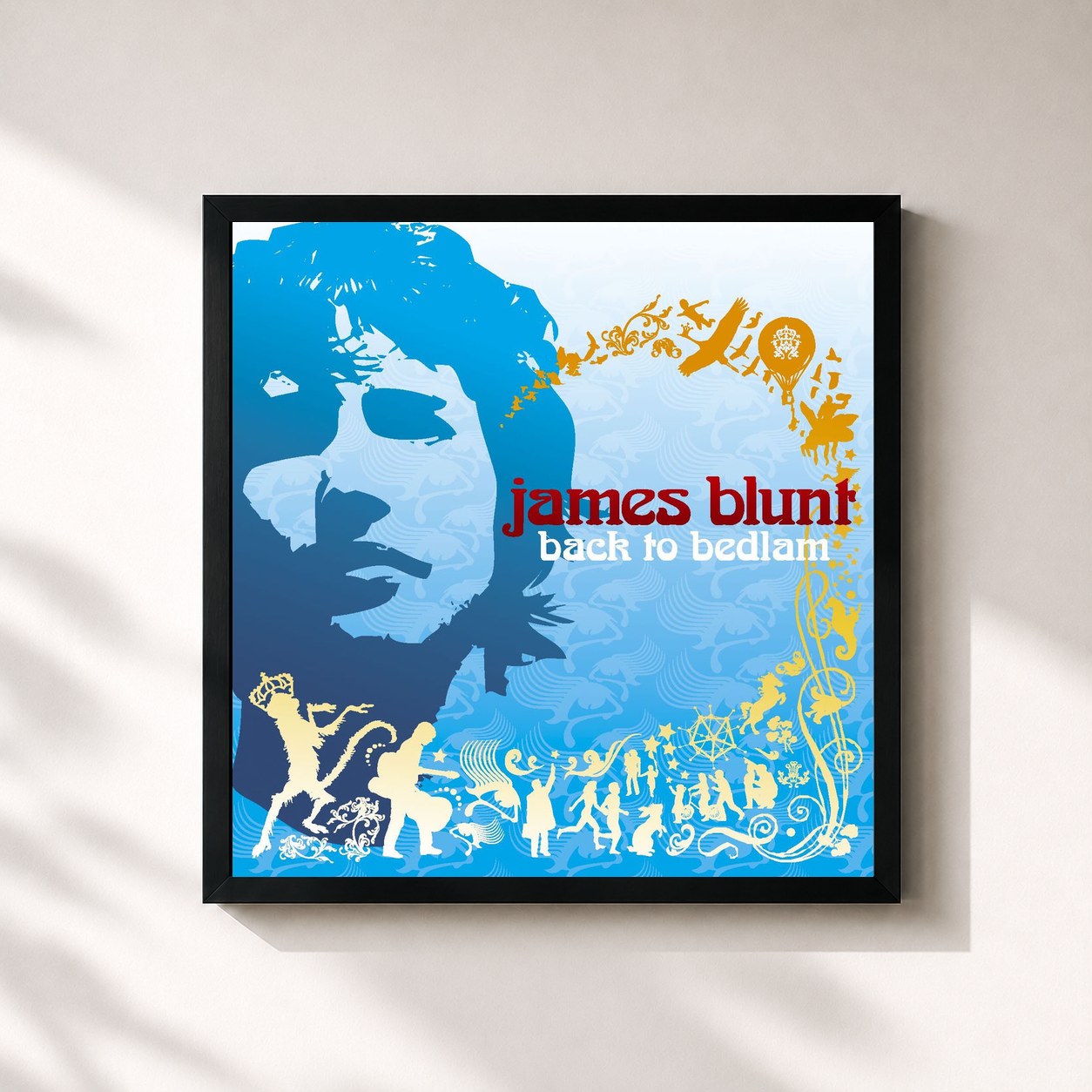 #noir Tableau carré de l'album Back to Bedlam de James Blunt, cadre noir 32x32 cm