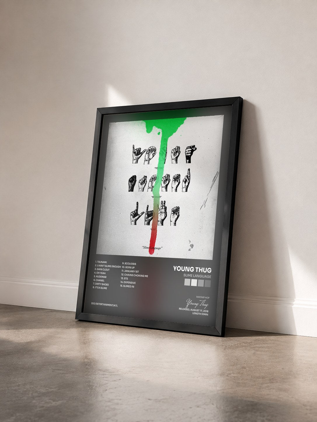 #noir Tableau de l'album Slime Language de Young Thug vu de trois quarts, cadre noir