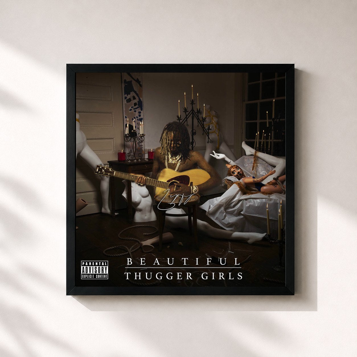 #noir Beautiful Thugger Girls by Young Thug as a square framed art print, black 32x32 cm frame