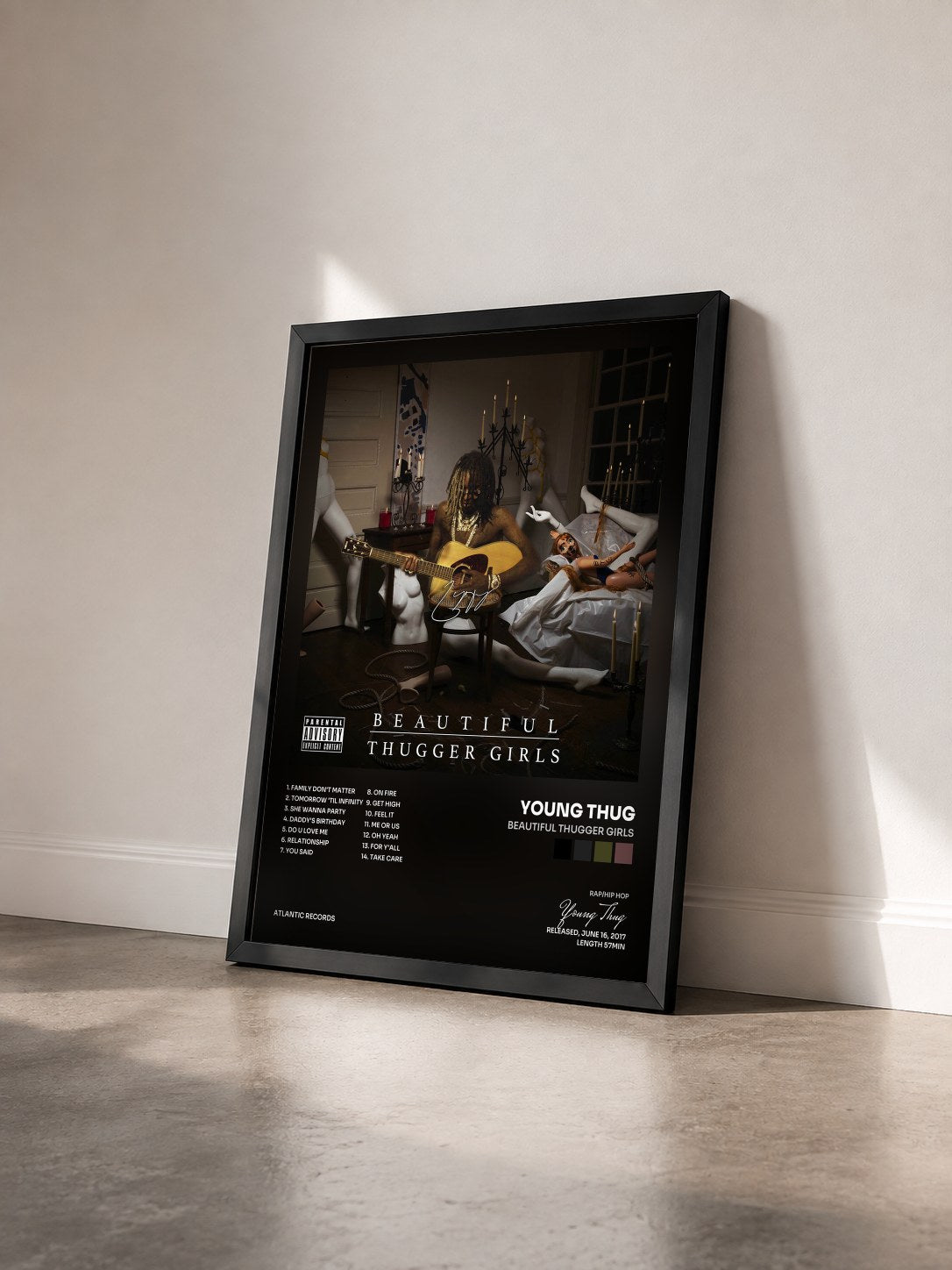 #noir Beautiful Thugger Girls by Young Thug as a framed art print seen at an angle, black frame