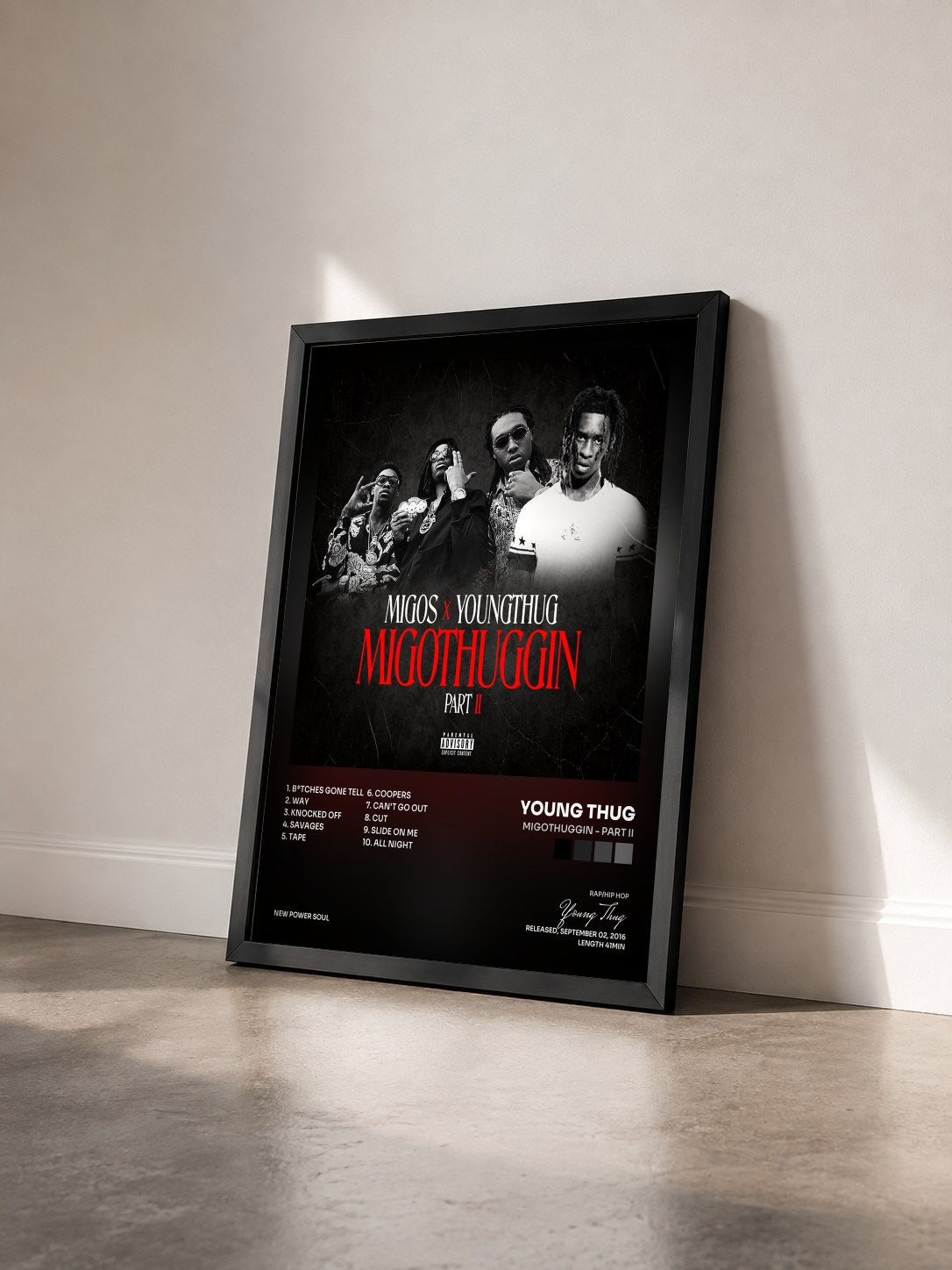 #noir Tableau de l'album MigoThuggin - Part II de Young Thug vu de trois quarts, cadre noir