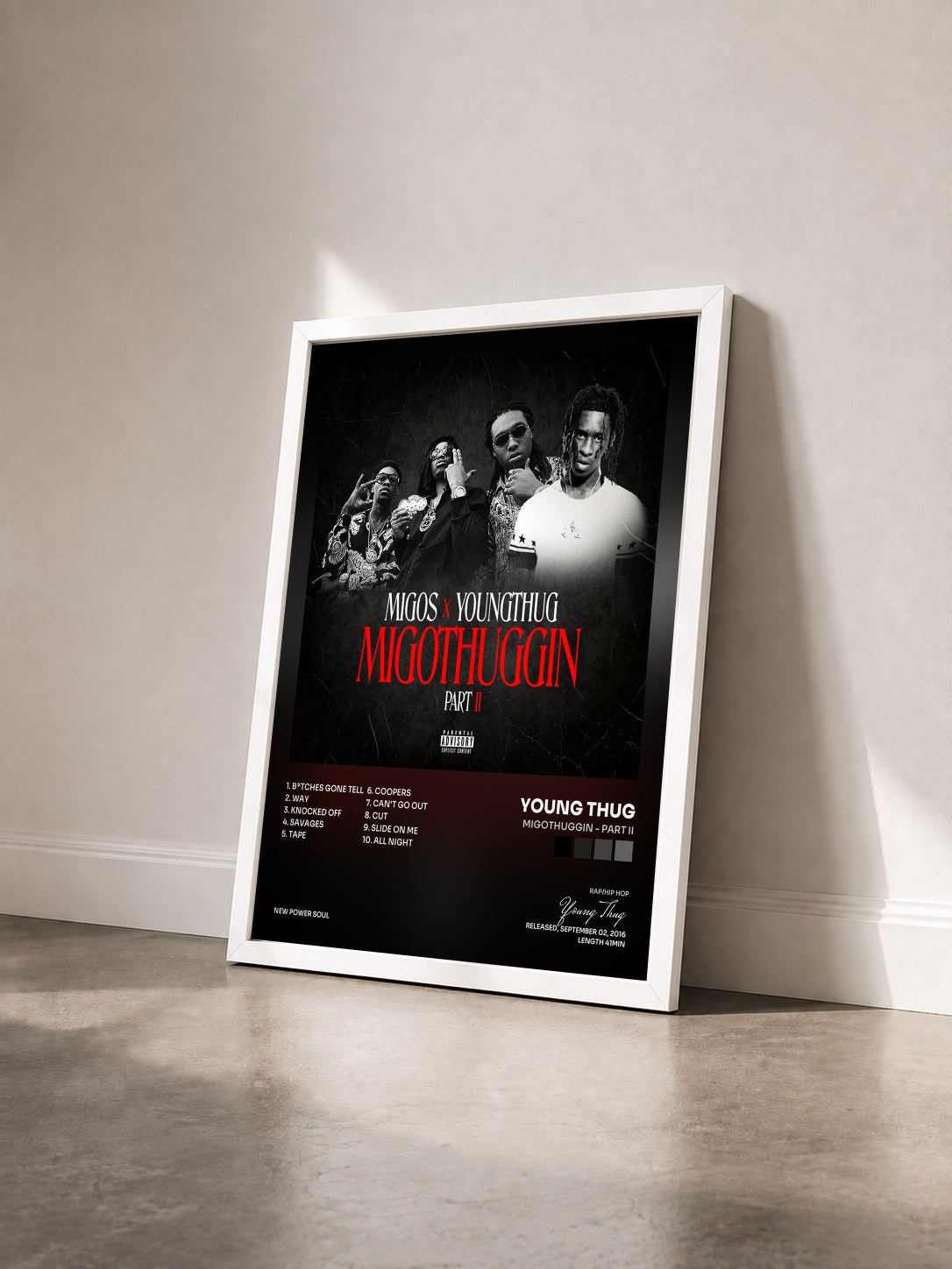 #blanc Tableau de l'album MigoThuggin - Part II de Young Thug vu de trois quarts, cadre blanc