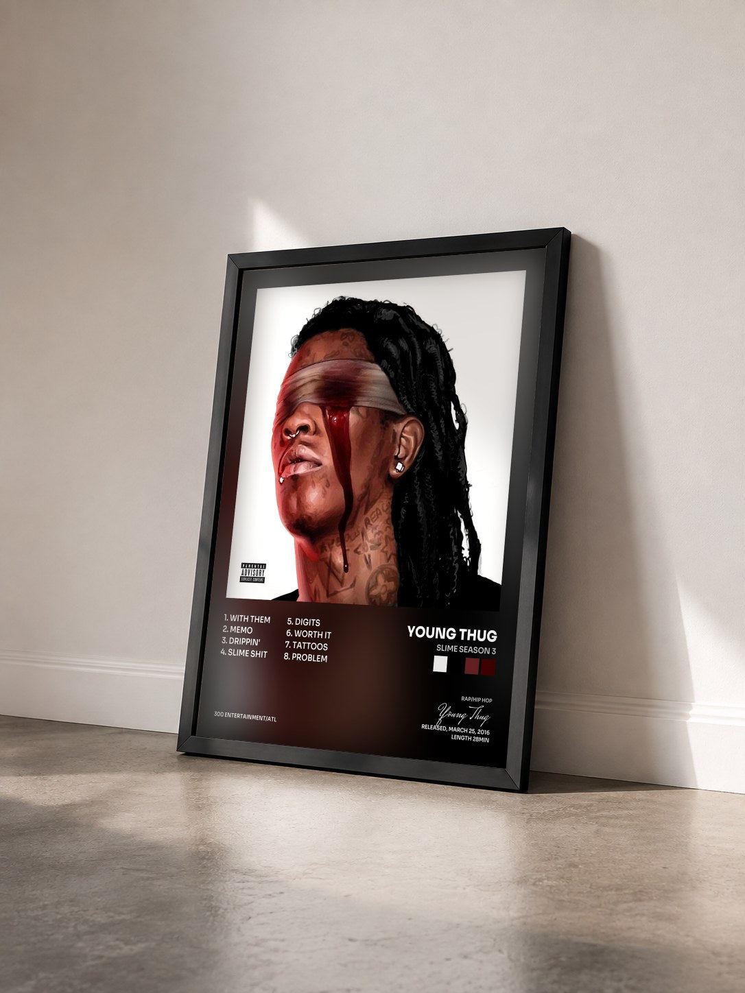 #noir Tableau de l'album Slime Season 3 de Young Thug vu de trois quarts, cadre noir