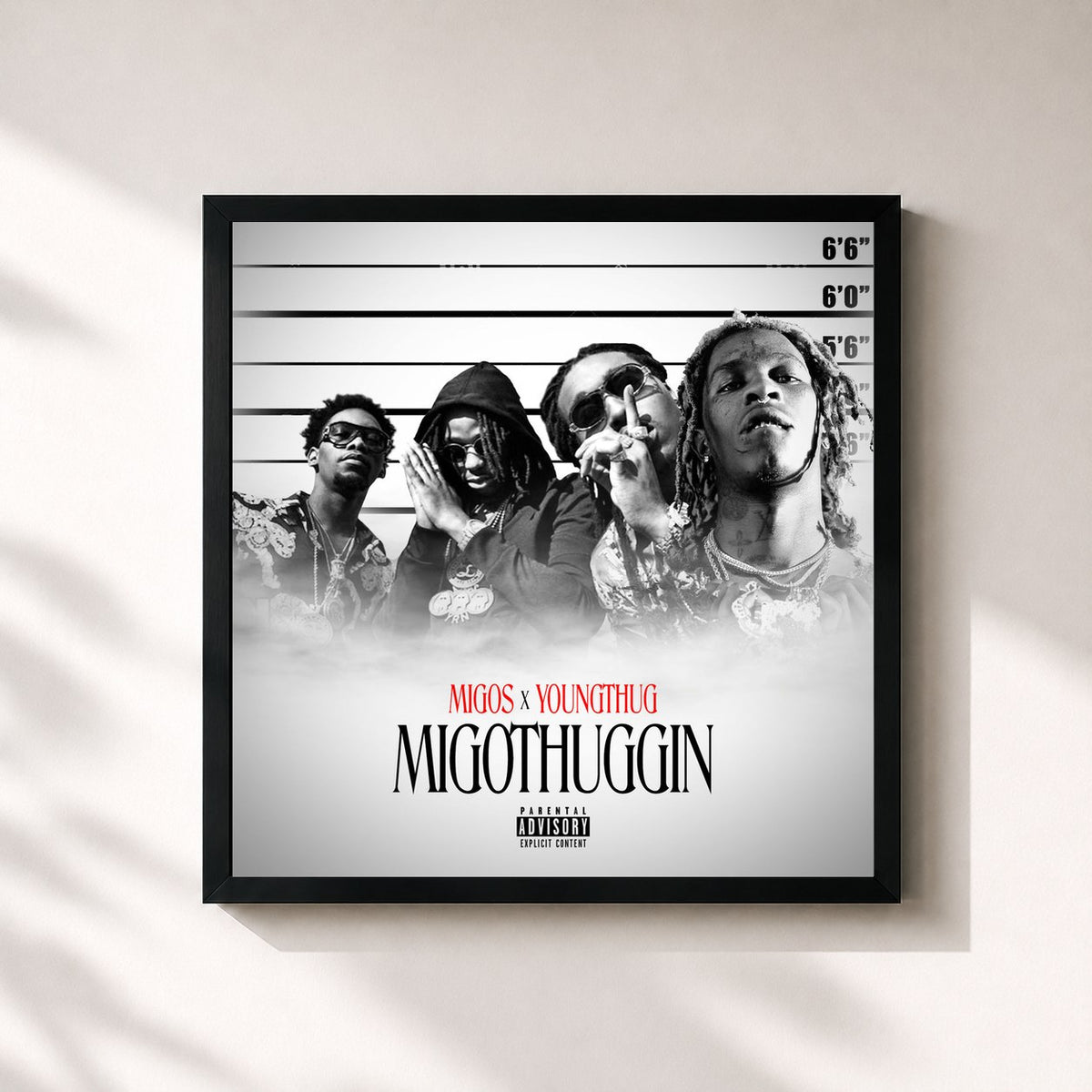 #noir Tableau carré de l'album MigoThuggin de Young Thug, cadre noir 32x32 cm