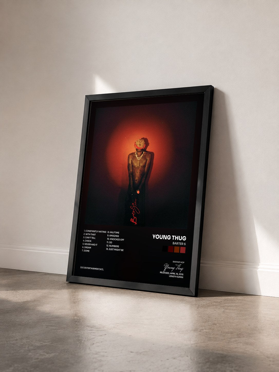 #noir Barter 6 by Young Thug as a framed art print seen at an angle, black frame