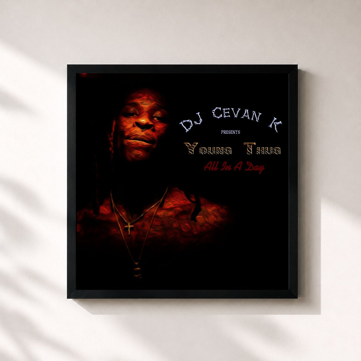 #noir Tableau carré de l'album All in a Day de Young Thug, cadre noir 32x32 cm