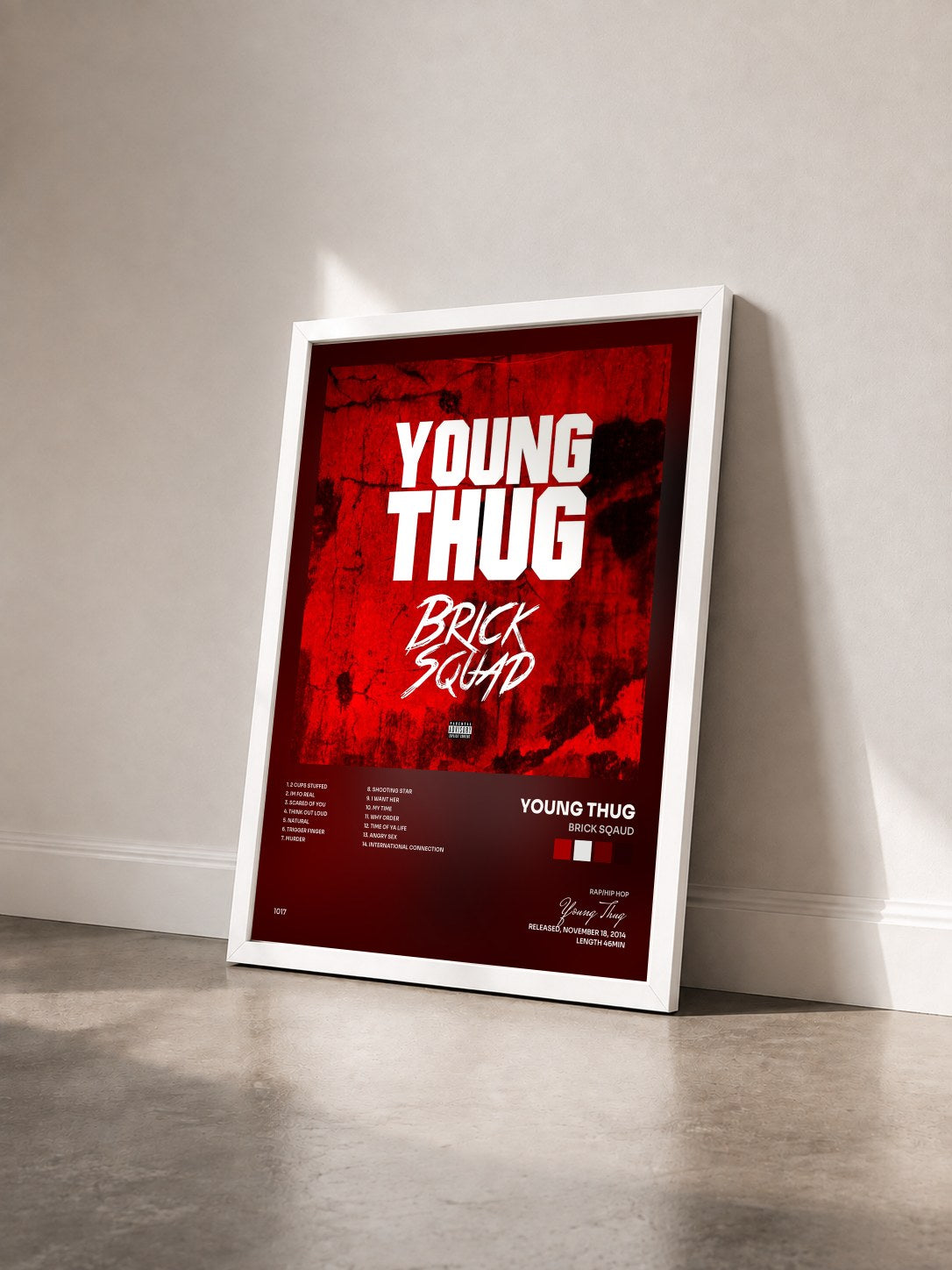 #blanc Tableau de l'album Brick Sqaud de Young Thug vu de trois quarts, cadre blanc