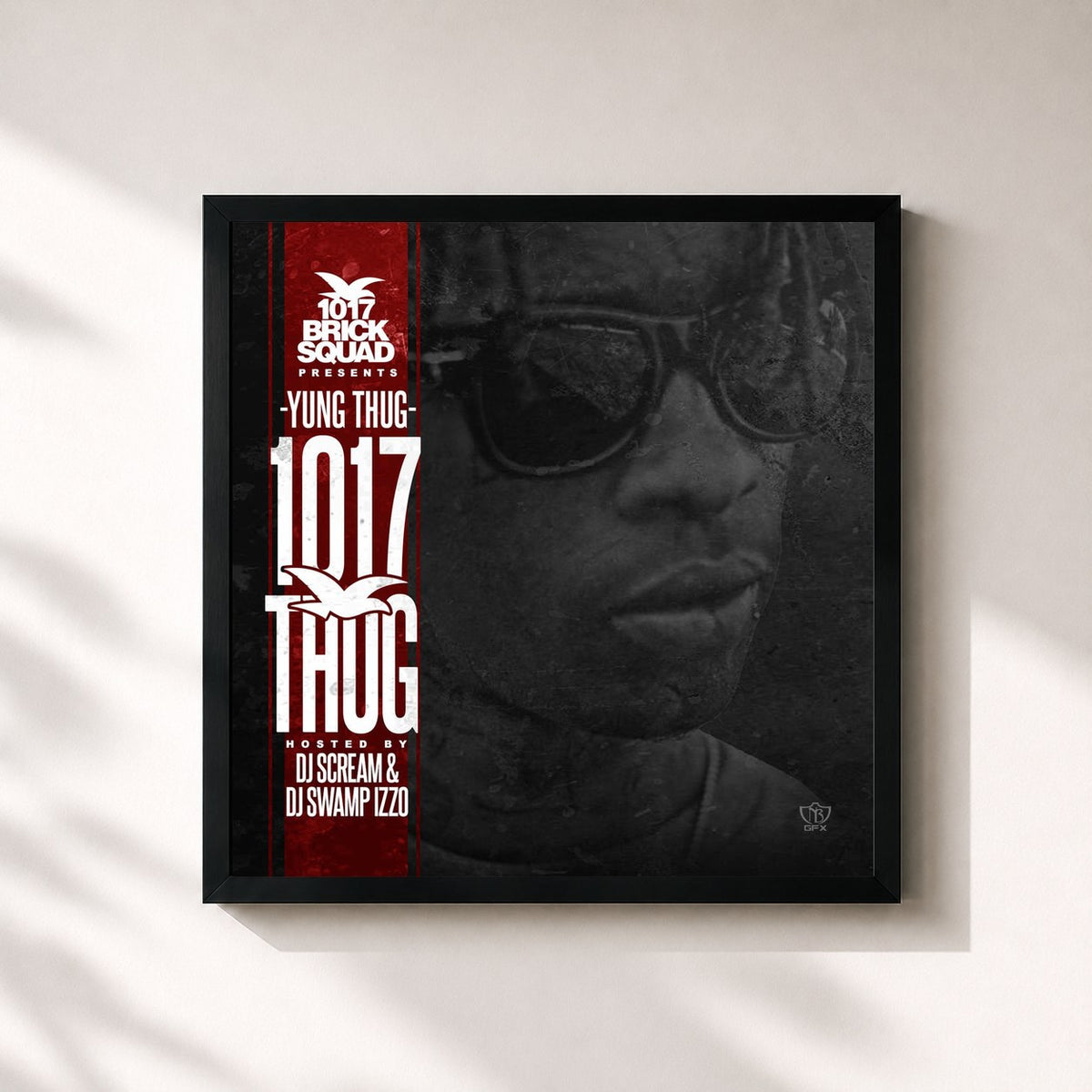 #noir Tableau carré de l'album 1017 Thug de Young Thug, cadre noir 32x32 cm