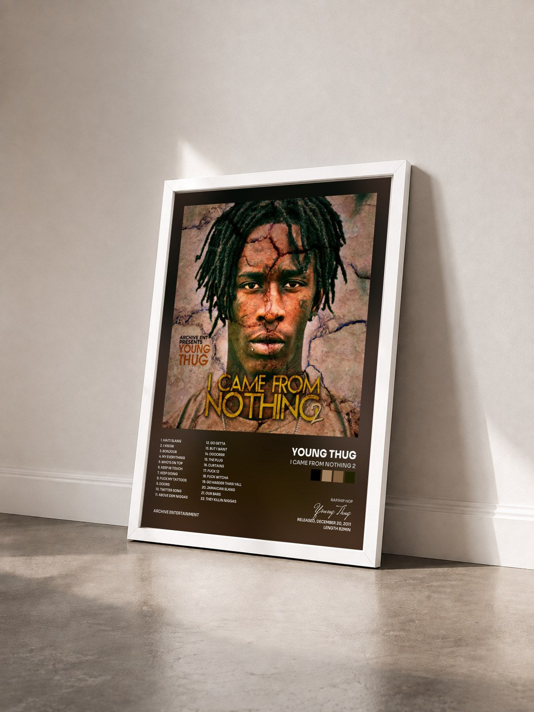 #blanc Tableau de l'album I Came from Nothing 2 de Young Thug vu de trois quarts, cadre blanc
