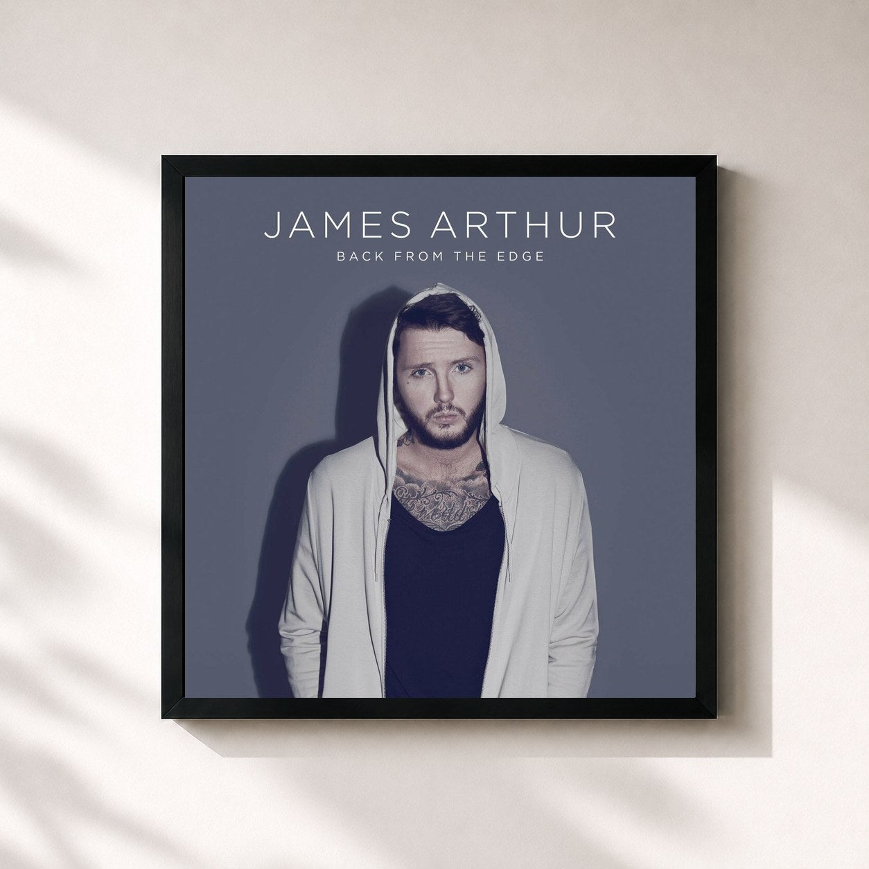 #noir Tableau carré de l'album Back from the Edge de James Arthur, cadre noir 32x32 cm