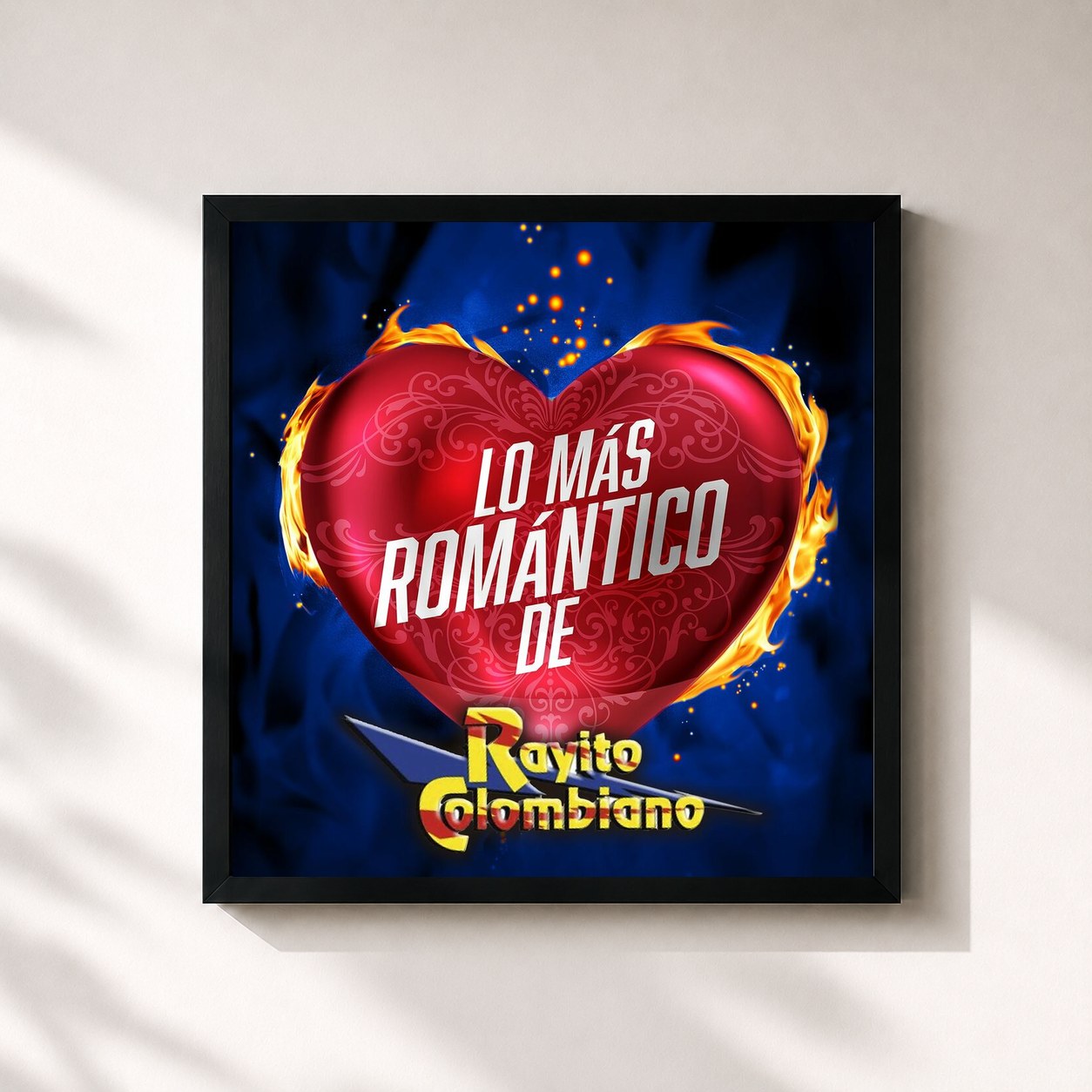 #noir Tableau carré de l'album Lo Más Romántico De de Rayito Colombiano, cadre noir 32x32 cm