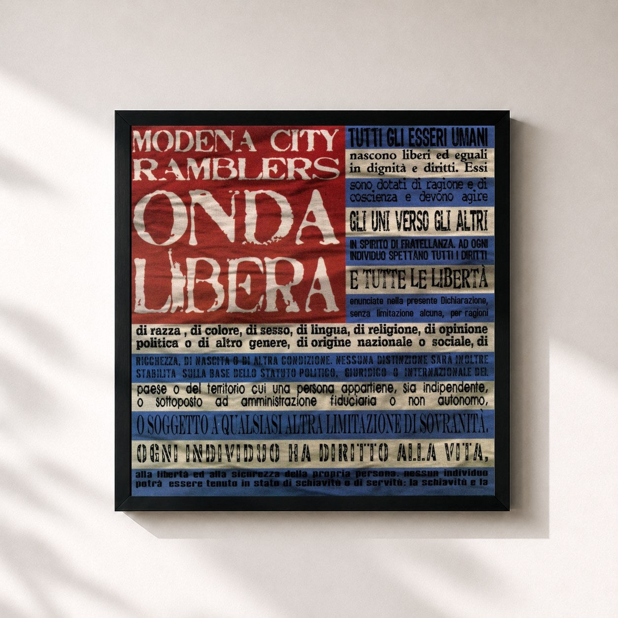 #noir Tableau carré de l'album Onda libera de Modena City Ramblers, cadre noir 32x32 cm