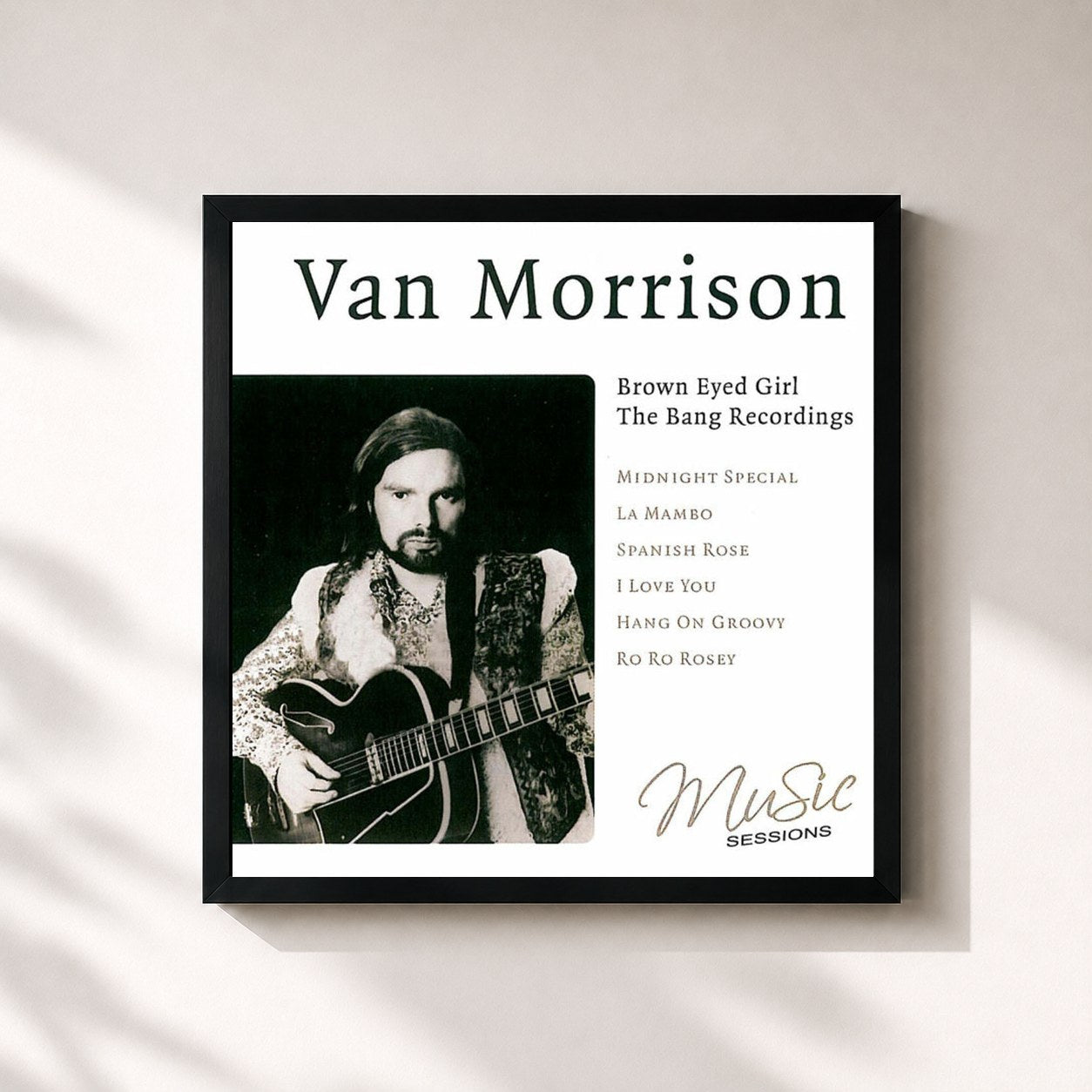 #noir Tableau carré de l'album Van Morrison - Brown Eyed Girl, The Bang Recordings de Van Morrison, cadre noir 32x32 cm