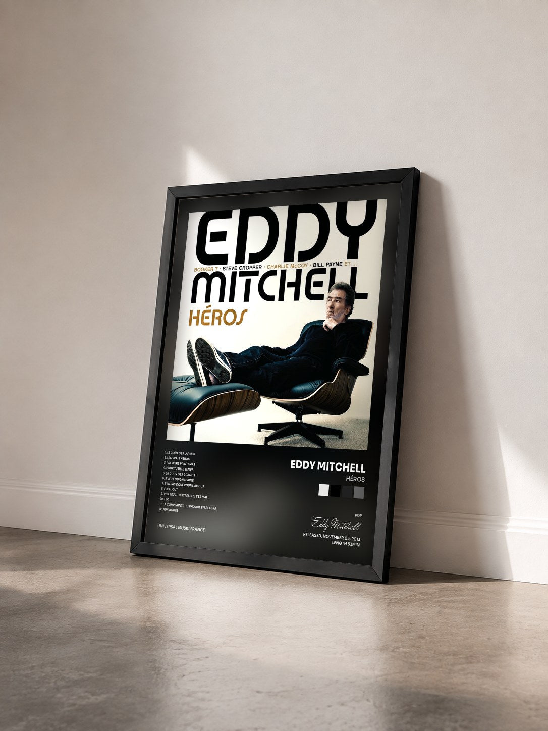 #noir Tableau de l'album Héros de Eddy Mitchell vu de trois quarts, cadre noir