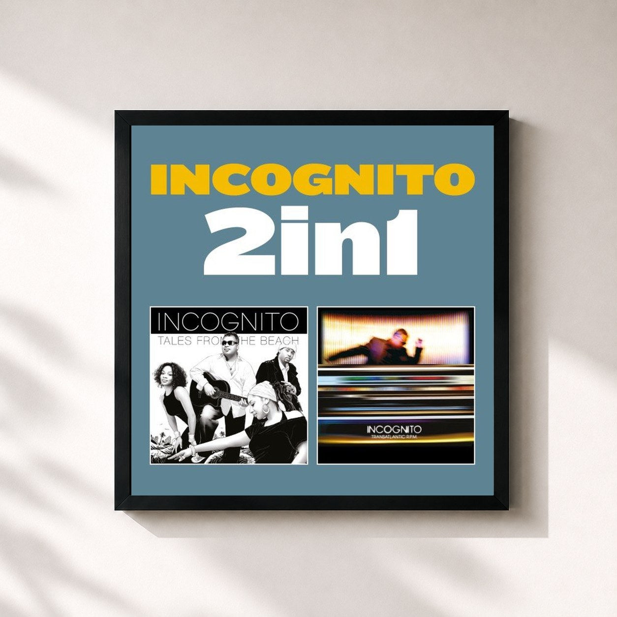 #noir Tableau carré de l'album 2 in 1: Tales from the Beach & Transatlantic R.P.M. de Incognito, cadre noir 32x32 cm