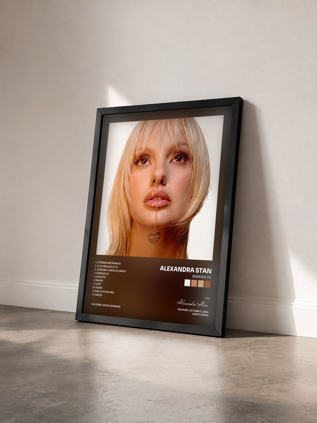 #noir Tableau de l'album Energia ta de Alexandra Stan vu de trois quarts, cadre noir