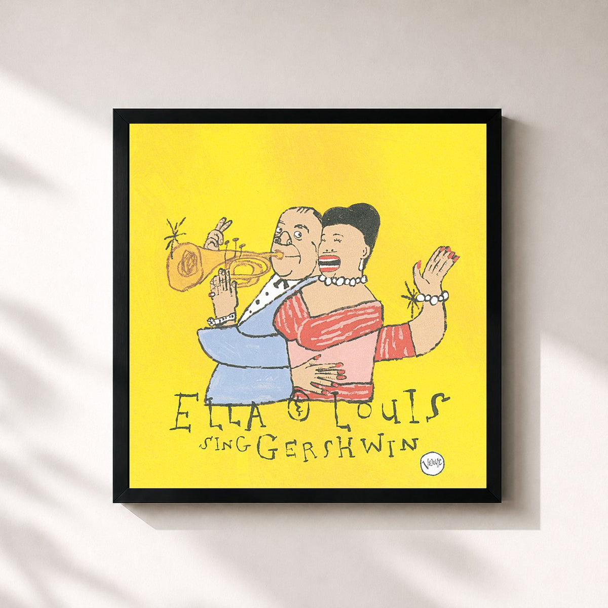 #noir Tableau carré de l'album Our Love Is Here To Stay: Ella & Louis Sing Gershwin de Ella Fitzgerald, cadre noir 32x32 cm