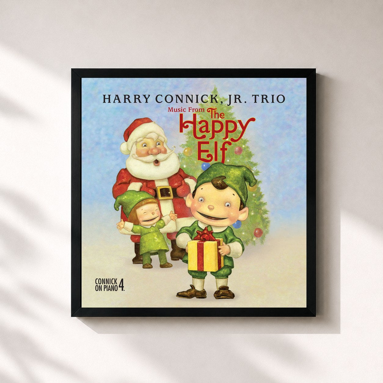 #noir Tableau carré de l'album Music From The Happy Elf - Harry Connick, Jr. Trio (International Version) de Harry Connick Jr., cadre noir 32x32 cm