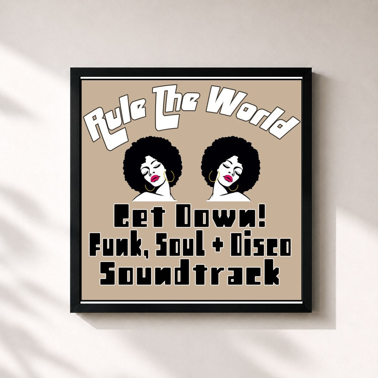 #noir Tableau carré de l'album Rule the World - Get Down! Funk, Soul & Disco Soundtrack de Fandom, cadre noir 32x32 cm