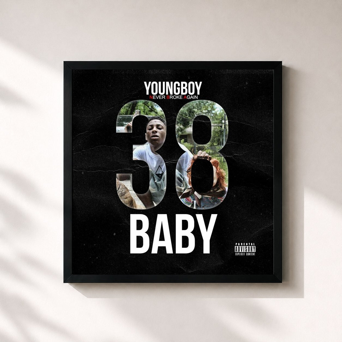 #noir 38 Baby di YoungBoy Never Broke Again in stampa quadrata incorniciata, cornice nera 32x32 cm