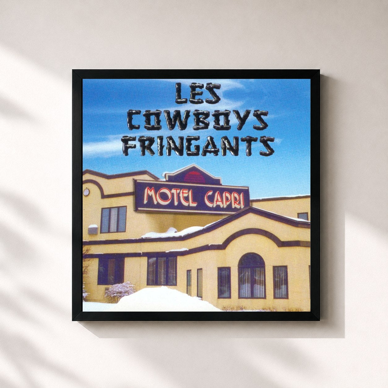 #noir Tableau carré de l'album Motel Capri de Les Cowboys Fringants, cadre noir 32x32 cm