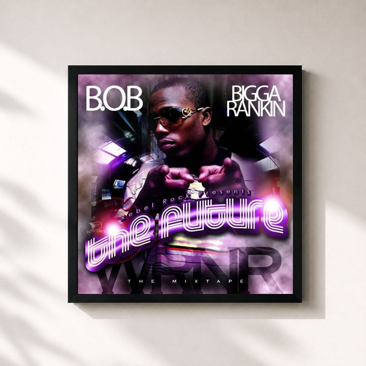 #noir Tableau carré de l'album The Future de B.o.B, cadre noir 32x32 cm