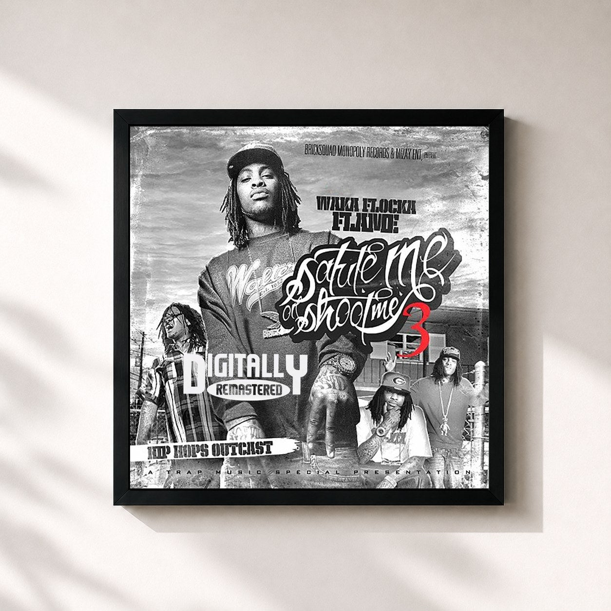 #noir Tableau carré de l'album Salute Me or Shoot Me 3 (Hip Hop's Outcast) de Waka Flocka Flame, cadre noir 32x32 cm